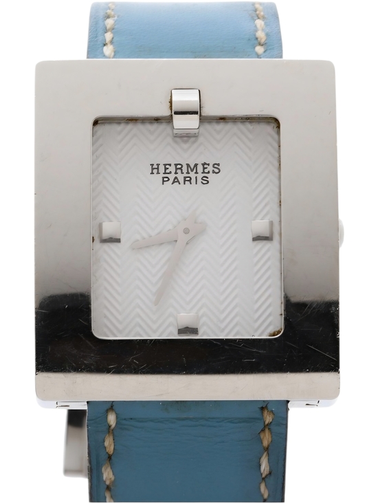 Hermes Accessories - Hermès Paris Square Stainless Steel Womens Watch Light Blue Leather Strap